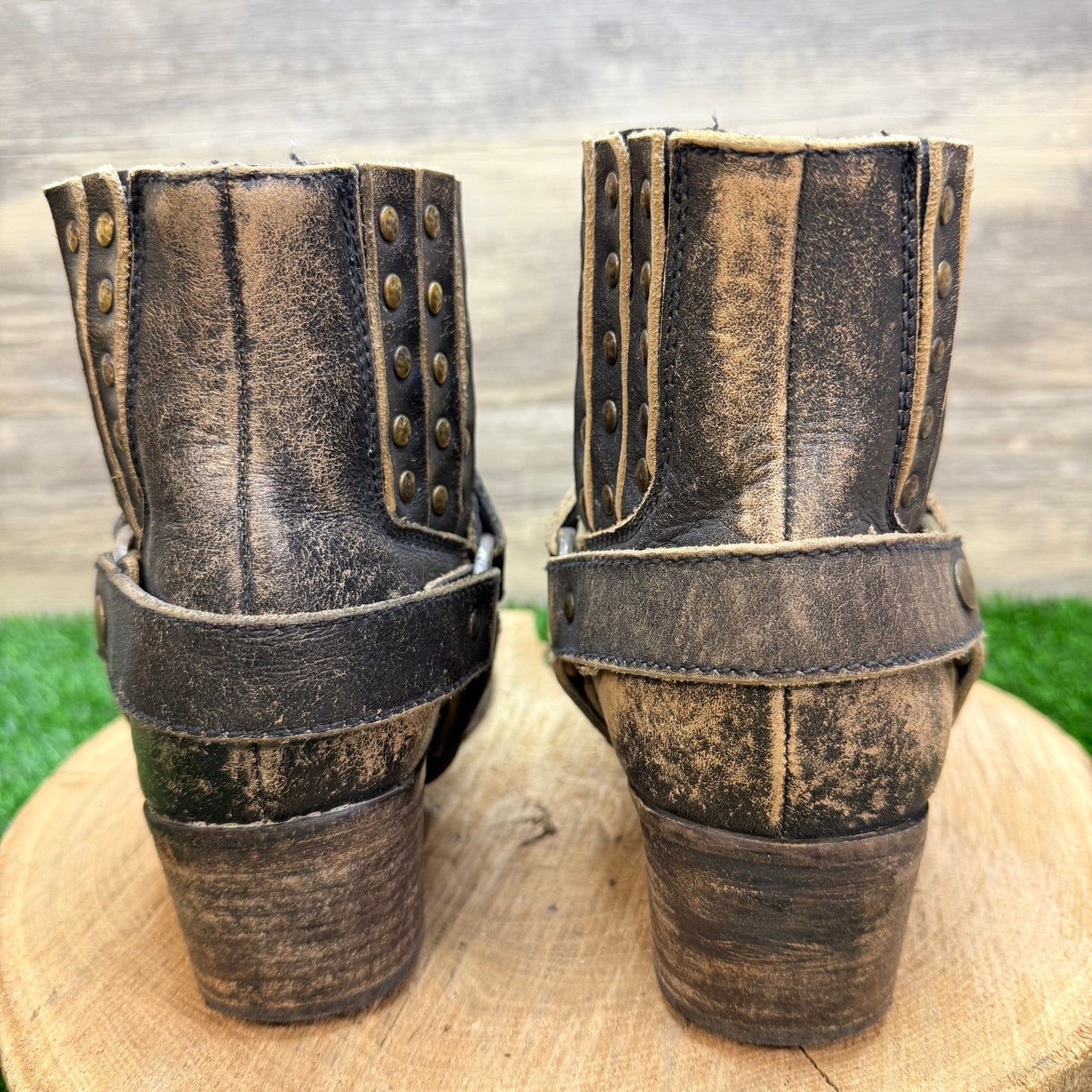 Corral Women - Size 9M - Distressed Black Studded Strap Ankle Boots P5038