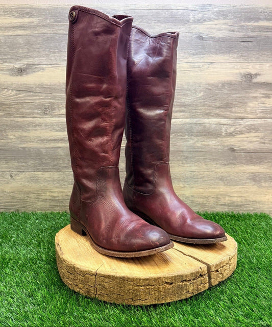 Frye Women - Size 8.5B - Burgundy Melissa Button Riding Boots 3475448