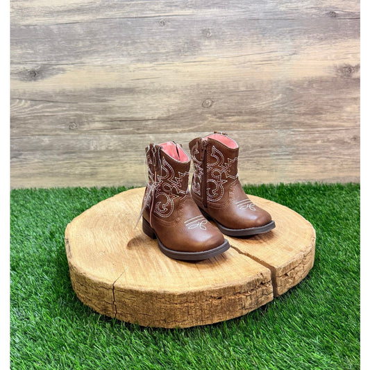 NEW Wonder Nation Youth - Size 5 - Brown / Pink Faux Leather Cowboy Boots