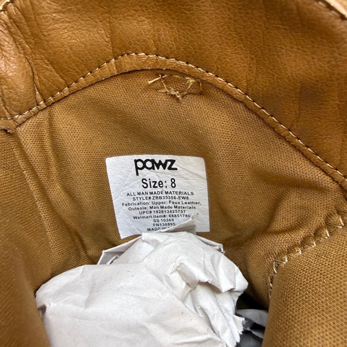 Pawz Youth - Size 8 - Tan Faux Ostrich/Leather Zipper Cowboy Boots Style 35356