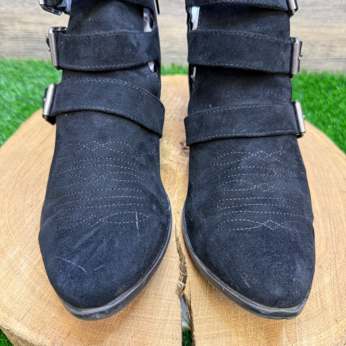 Universal Thread Women - Size 10 - Black Faux Suede Ankle Buckle Boots