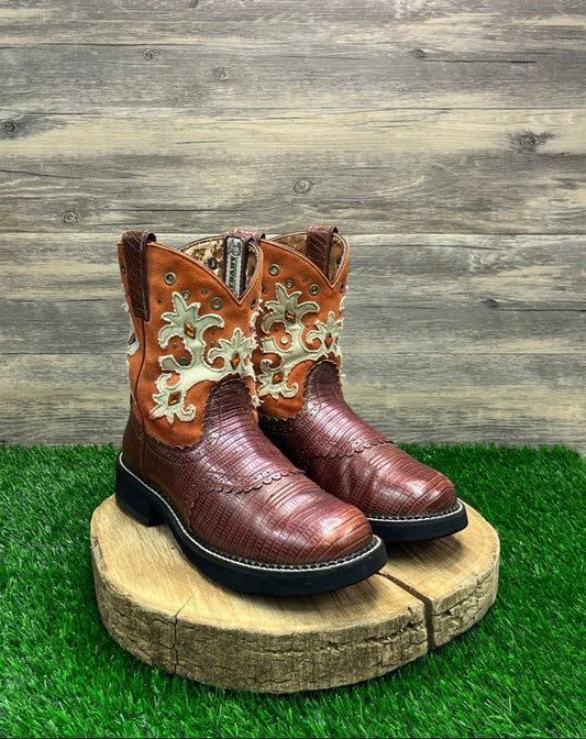 Ariat Fatbaby Women - Size 10B - Brown/Orange Jeweled Gator Print Cowboy Boots
