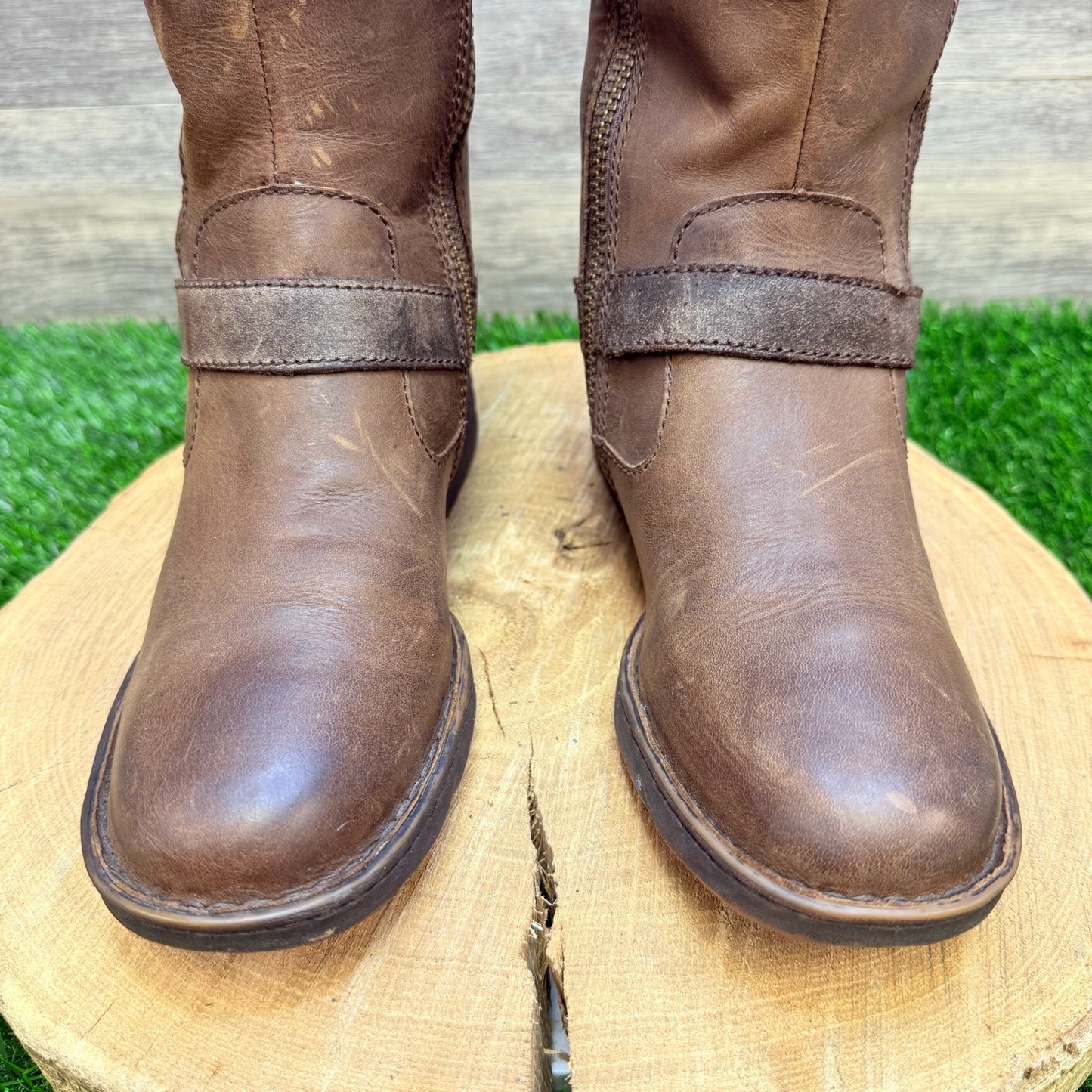 Born Women - Size 7M - Brown Strappy Zipper Boots D70223