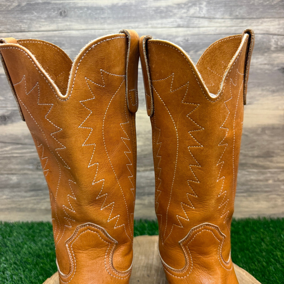 Landis Men - Size 7D - Vintage Carmel Leather Western Cowboy Boots Style 94046