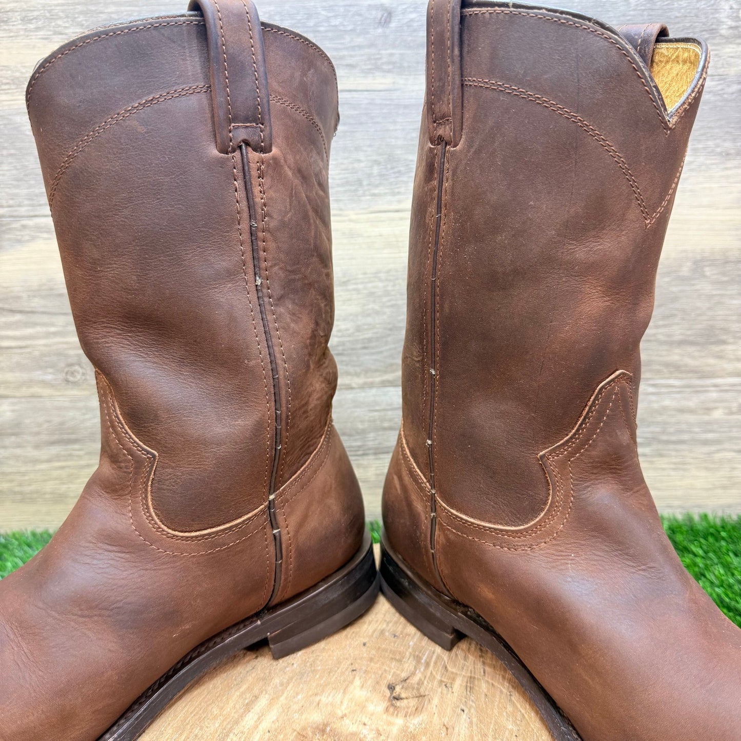 Establo Men - Size 10 - Brown Roper Style Western Cowboy Boots 4RO