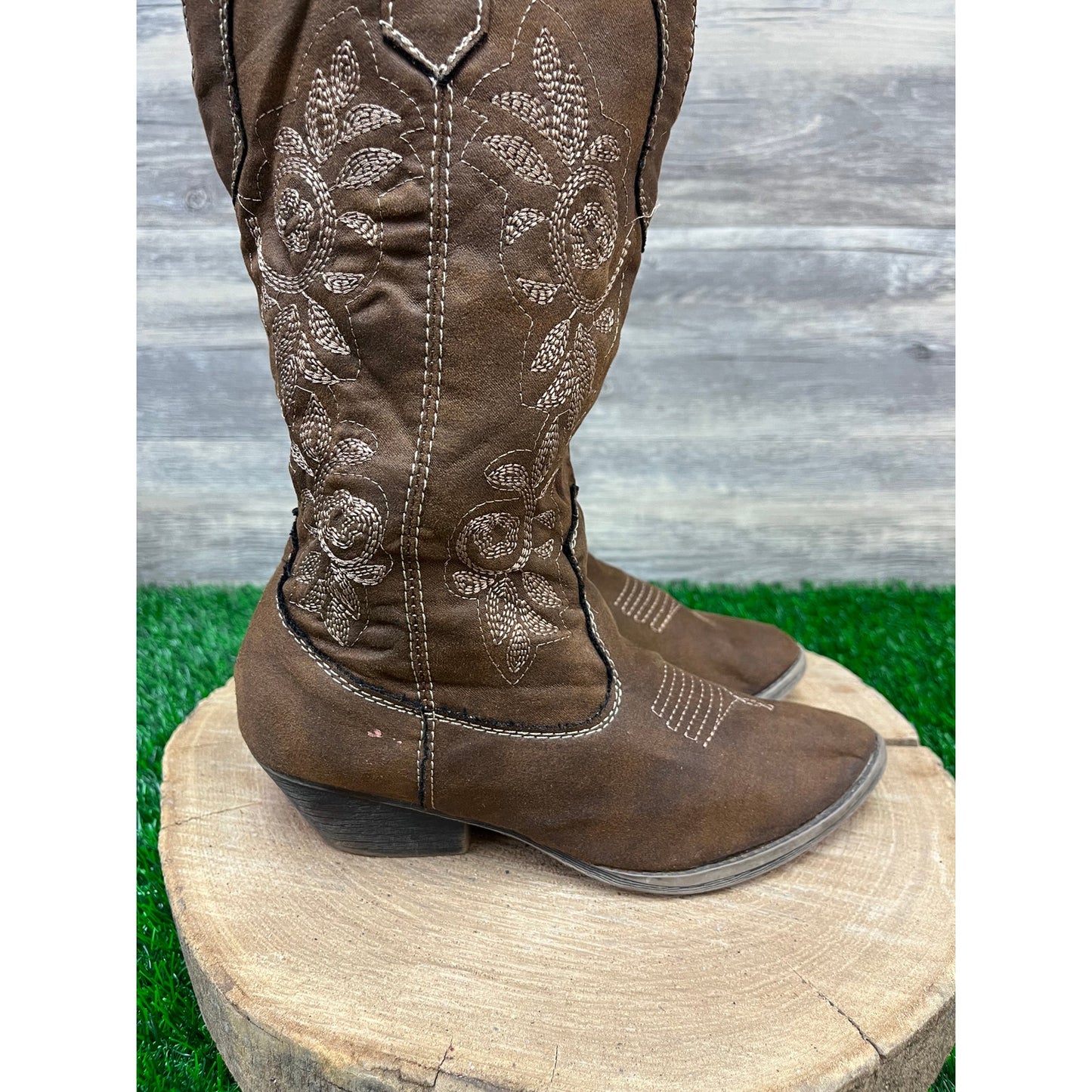 Coconuts Women - Size 6.5M - Brown Soft Faux Leather Cowboy Boots Style 429105