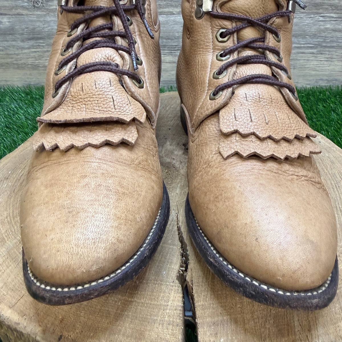 Justin Men - Size 10.5D - Beige Soft Leather Lace Up Cowboy Boots Style 448