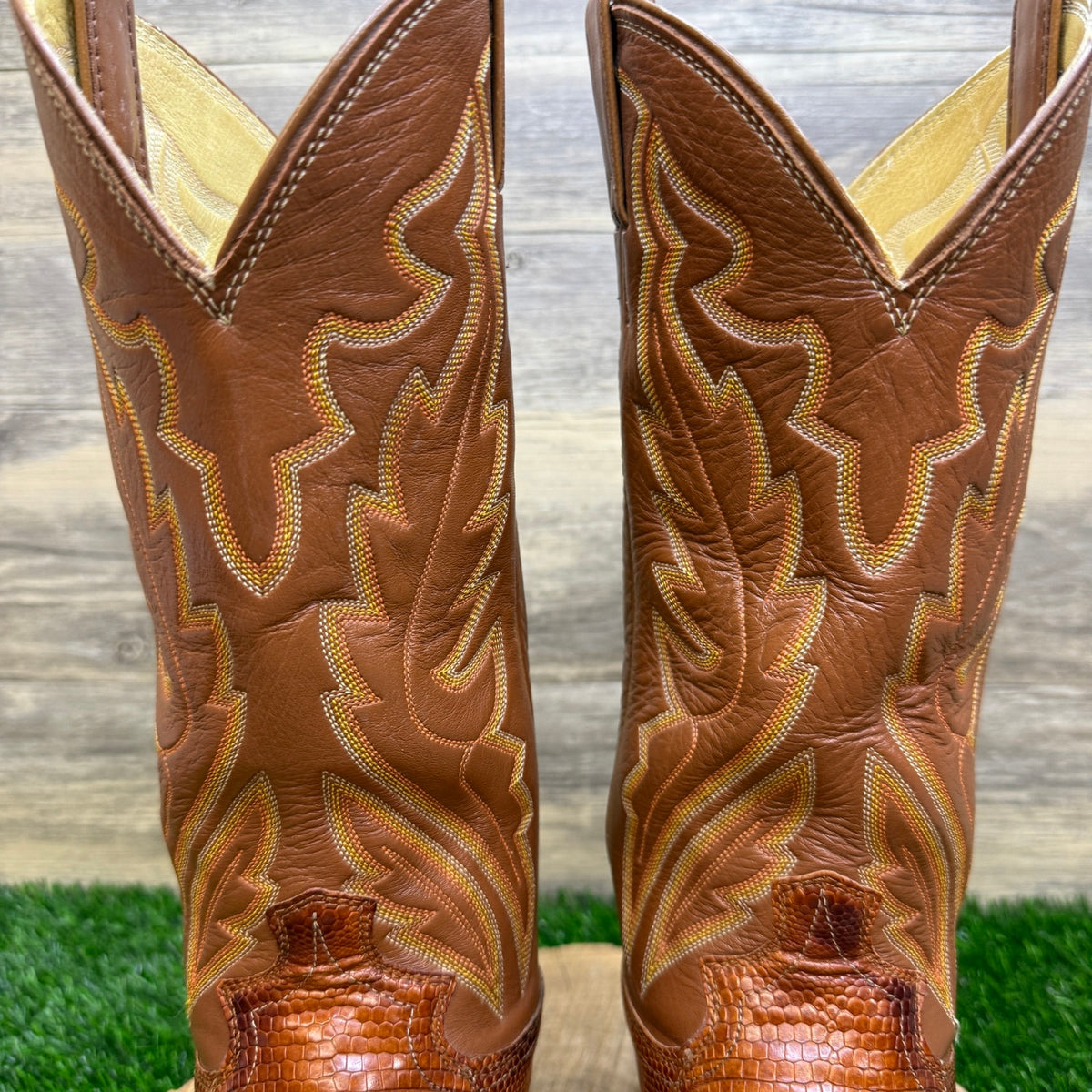 Justin Men - Size 7.5E - Vintage Cognac Lizard Western Cowboy Boots Style 8303