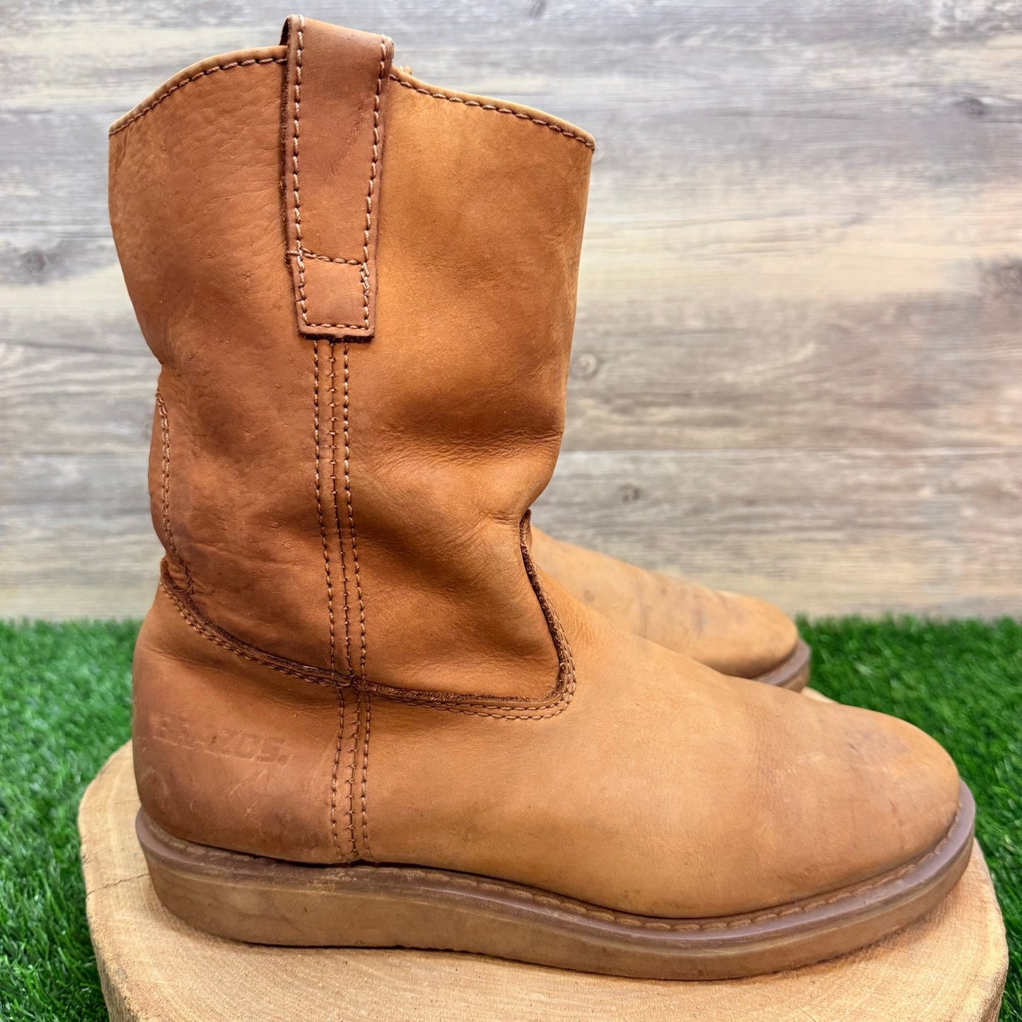 Brazos Men - Size 8.5M - Tan Suede Western Cowboy Boots MW1002