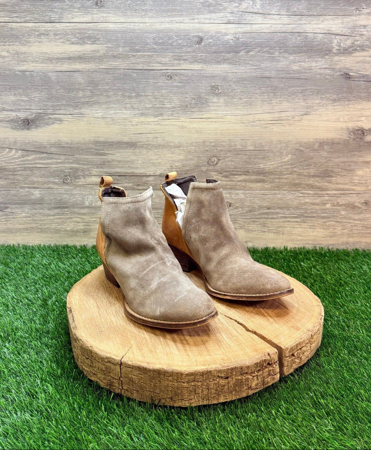 Diba True Women - Size 7M - Gray / Tan Suede Ankle Boots Stop By
