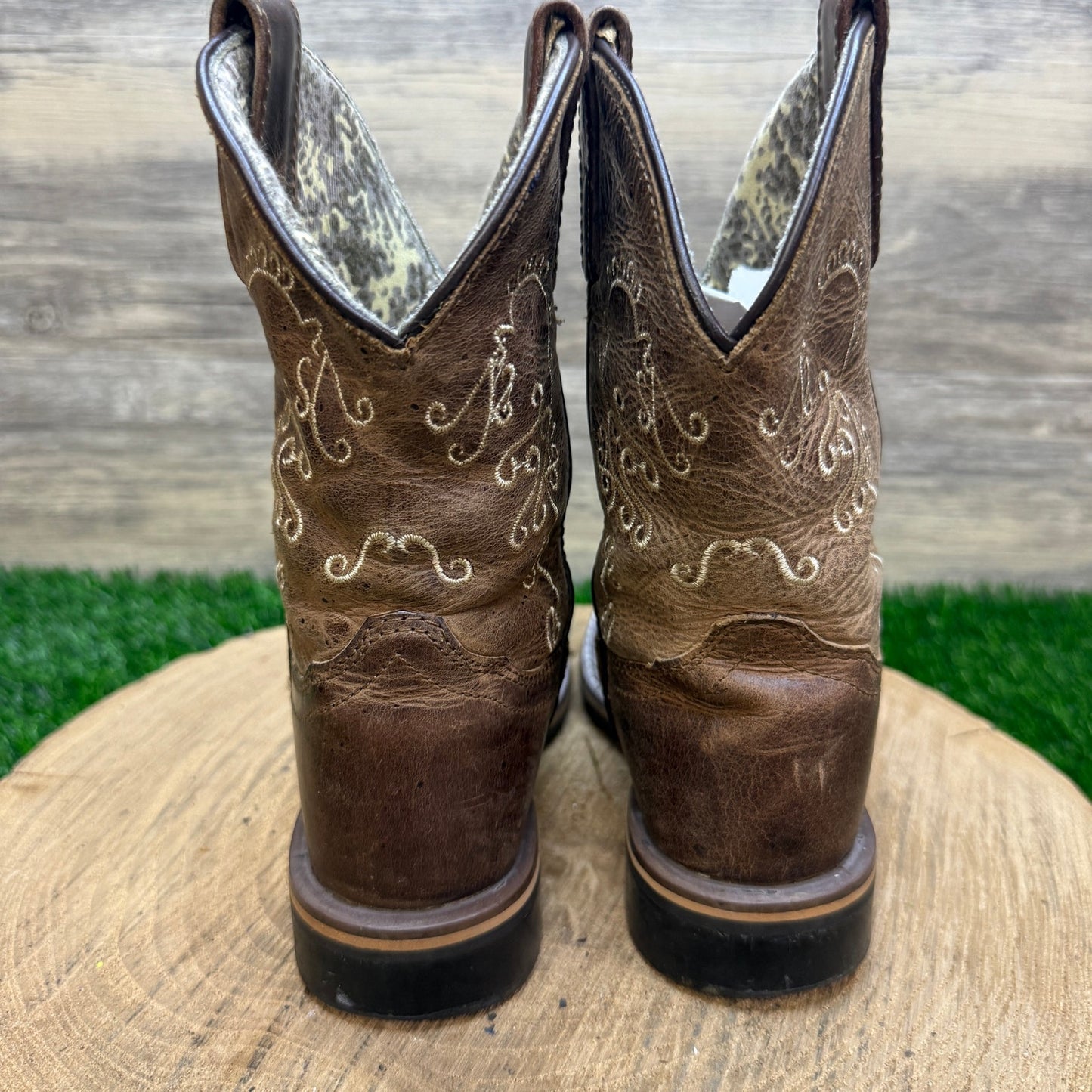 Smoky Mountain Youth - Size 12R - Brown Floral Square Toe Cowboy Boots 3845C