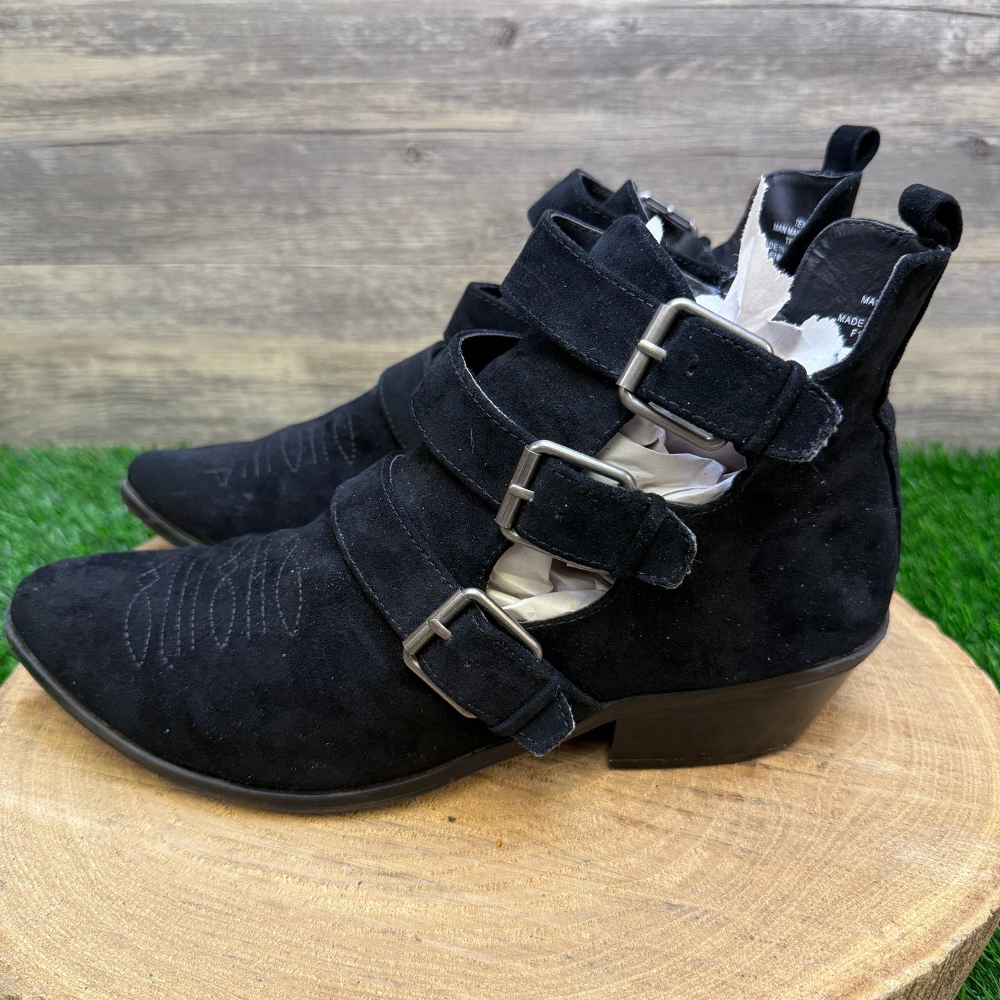 Universal Thread Women - Size 10 - Black Faux Suede Ankle Buckle Boots