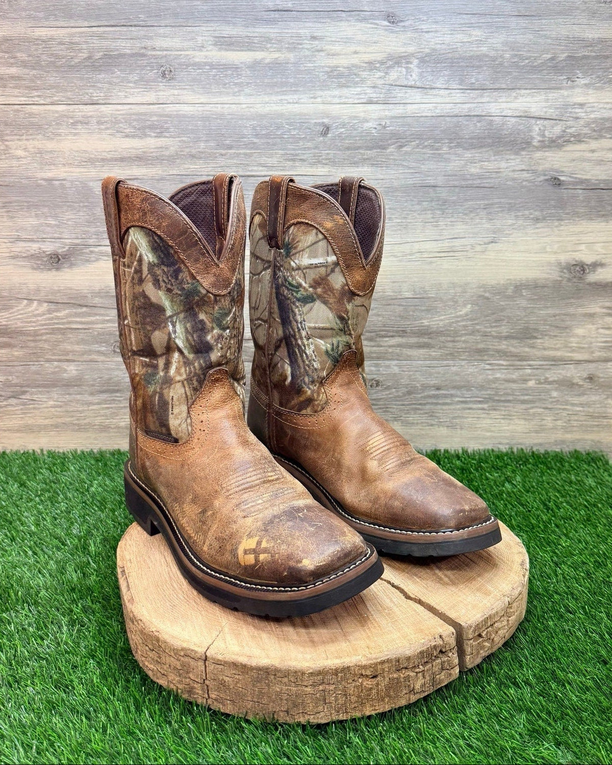 Justin Men - Size 9D - Brown Camo Trekker Square Toe Cowboy Work Boots WK4676