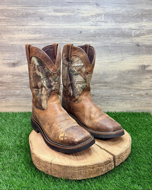 Justin Men - Size 9D - Brown Camo Trekker Square Toe Cowboy Work Boots WK4676
