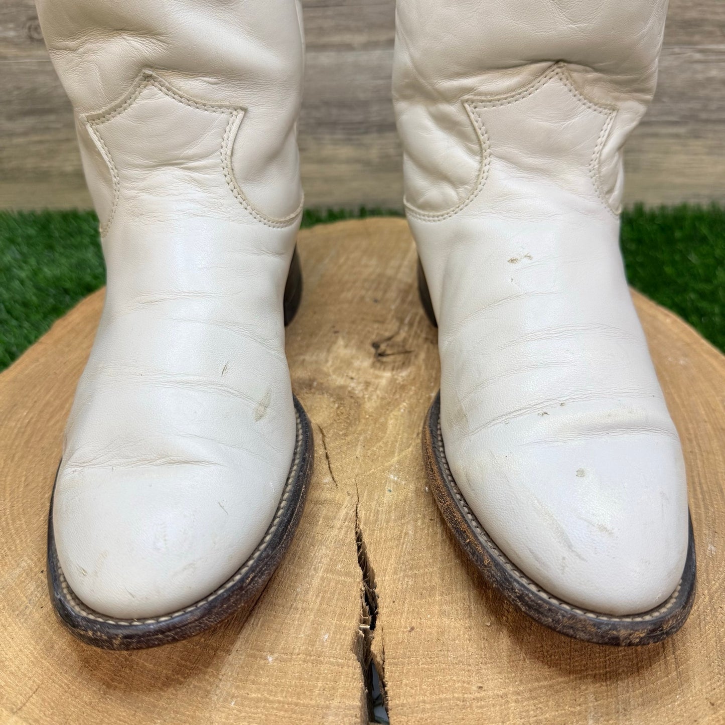 Justin Women - Size 6.5C - Vintage Beige Roper Western Cowboy Boots Style L3713