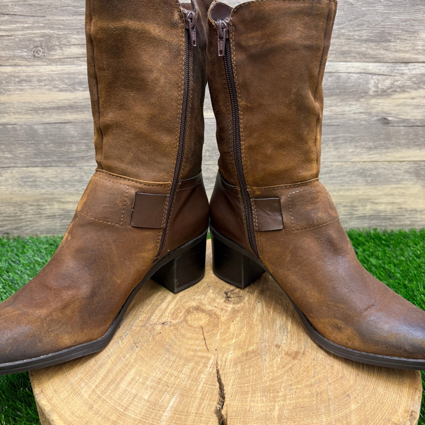 Bar III Women - Size 10M - Brown Faux Leather Zipper Boots Style Wade 2