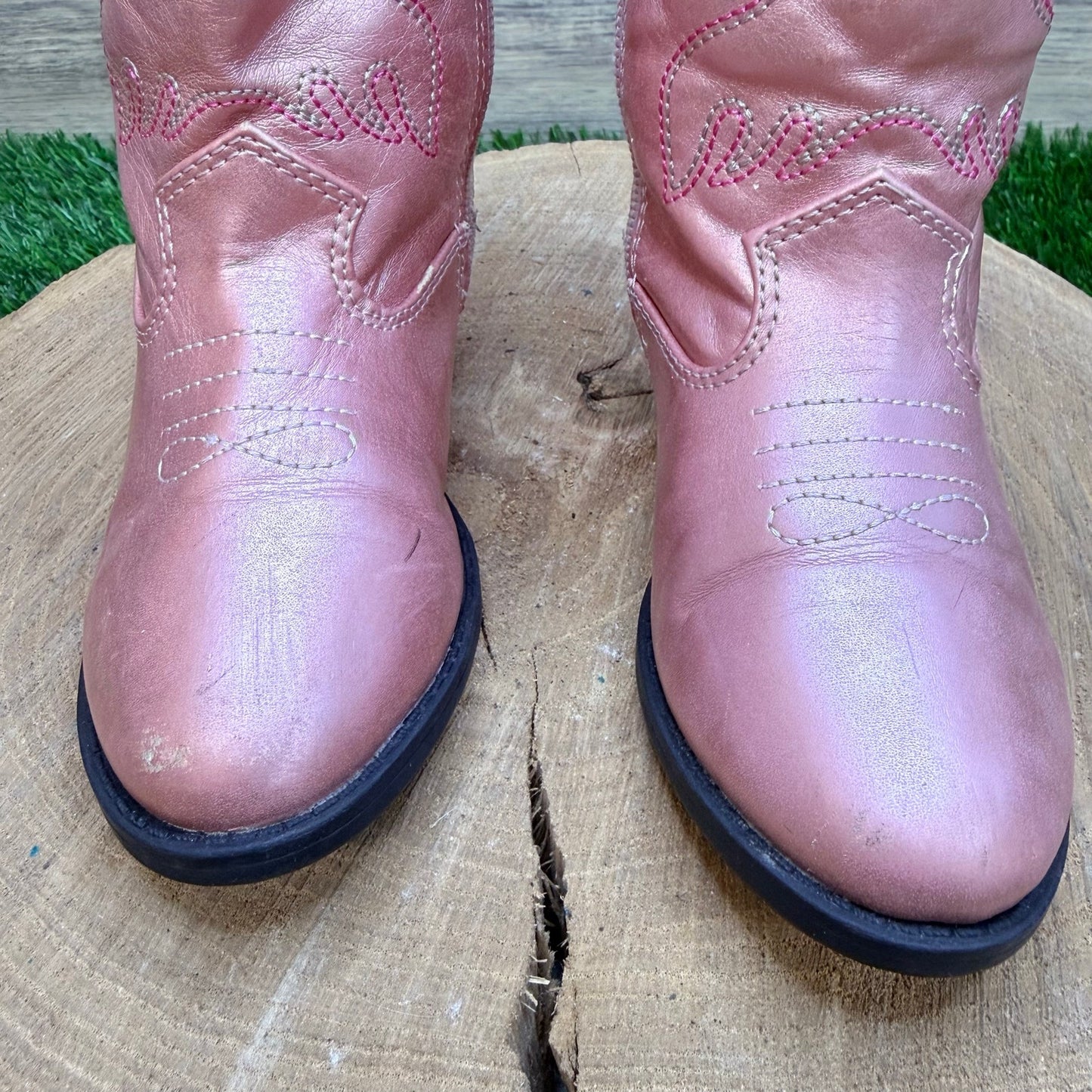 Wonder Nation Youth - Size 10 - Metallic Pink Faux Leather Cowboy Boots