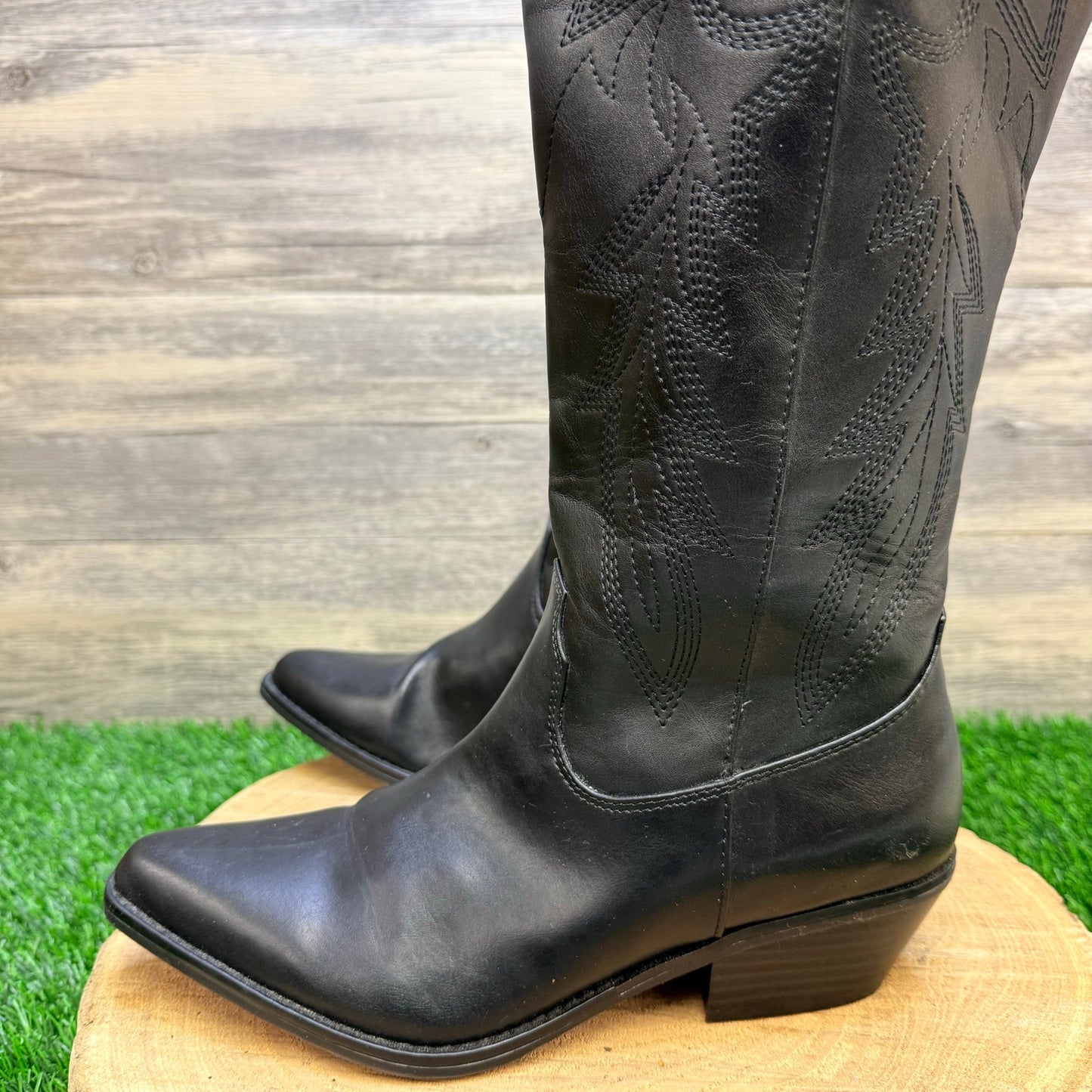 Madden Girl Women - Size 8.5M - Black Faux Leather Cowboy Boots Redford