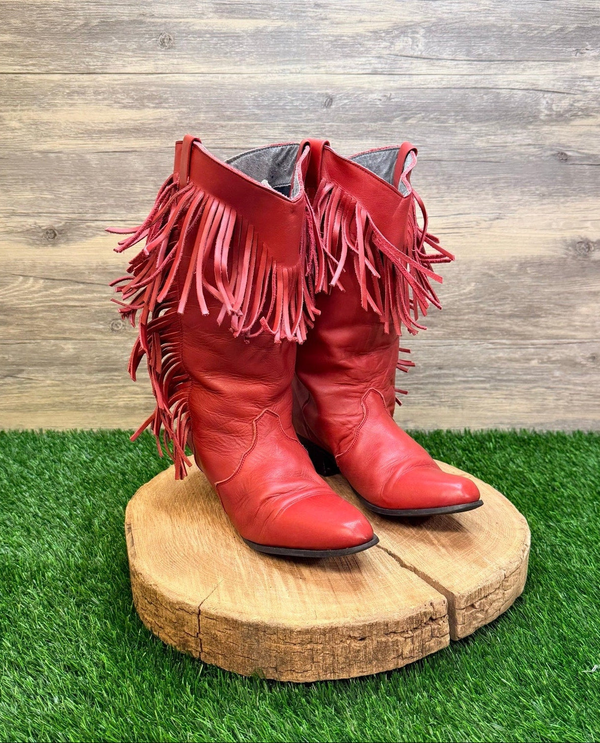 Oak Tree Farms Women - Size 7 - Red Fringe Western Cowboy Boots