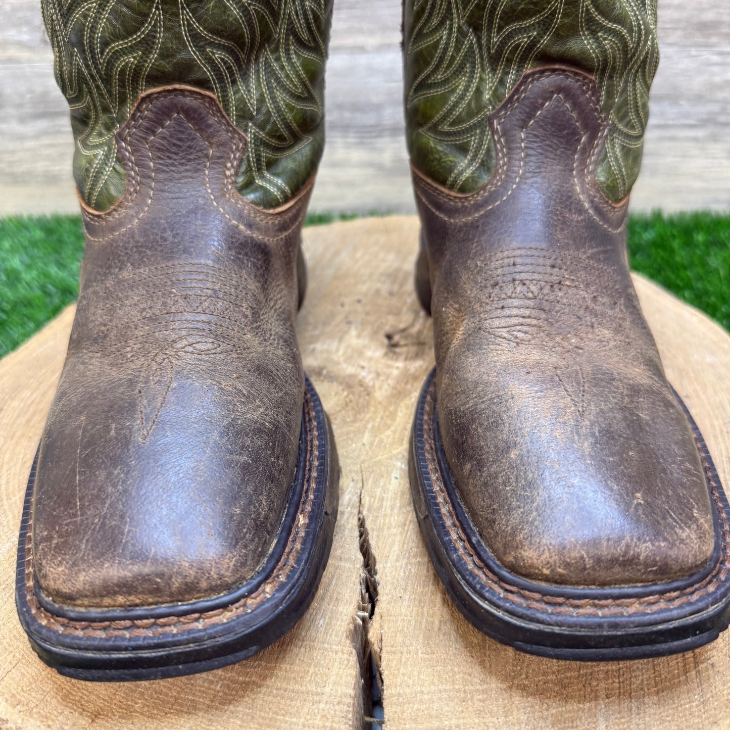 Durango Youth - Size 5M - Brown/Green Square Toe Cowboy Boots Style DBT0215Y