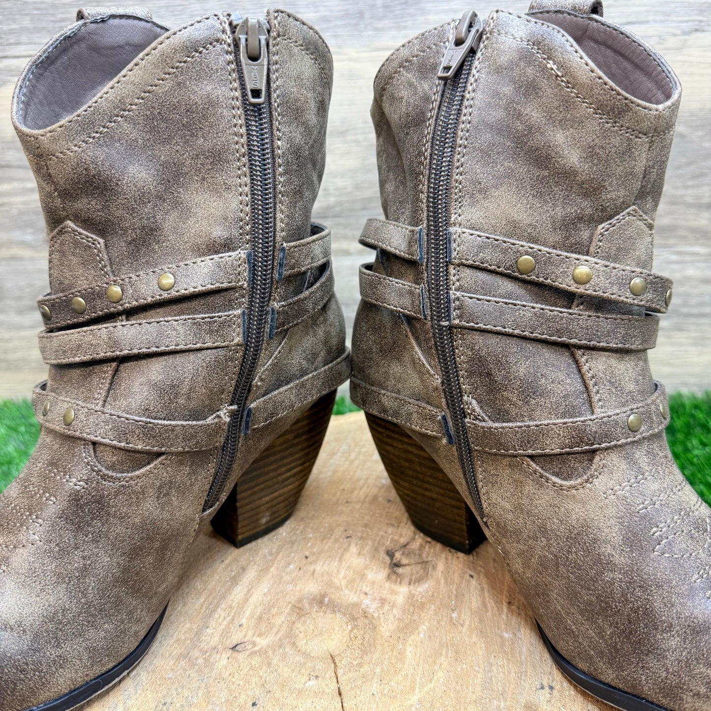 Cato Women - Size 7 - Brown Buckle Zipper Ankle Faux Leather Boots