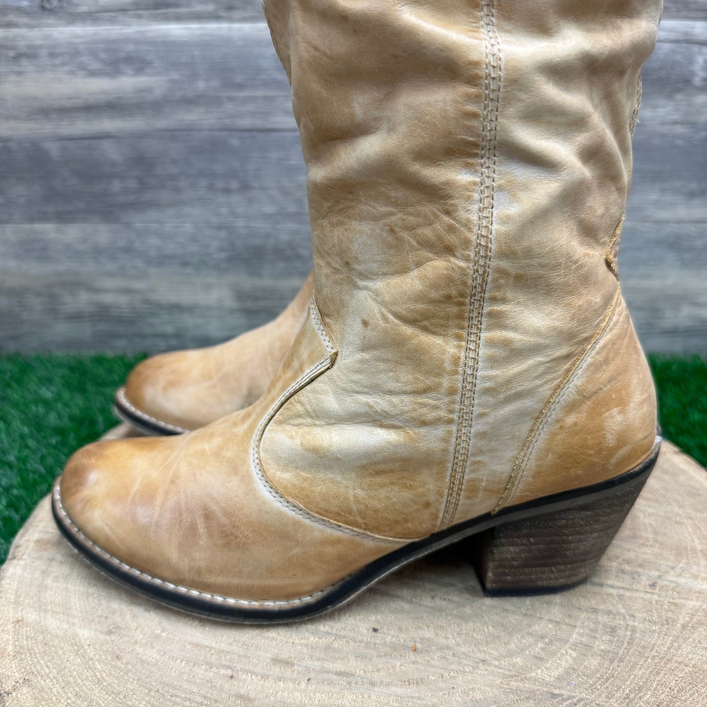 Aldo Women - Size 8 - Distressed Tan Slouch Soft Faux Leather Boots