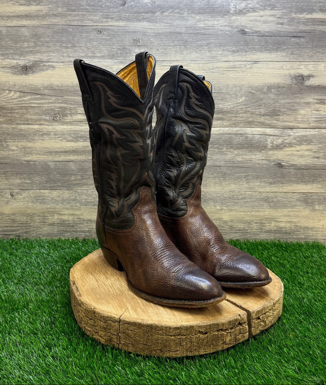 Tony Lama Men - Size 8.5EE - Vintage Black/Brown Cowboy Boots Style 6171