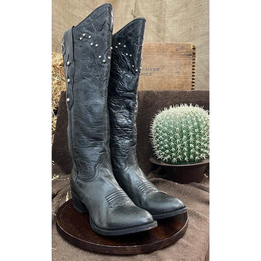 Johnny Ringo Women - Size 8.5B - Black Knee High Studded Cowboy Boots 66338