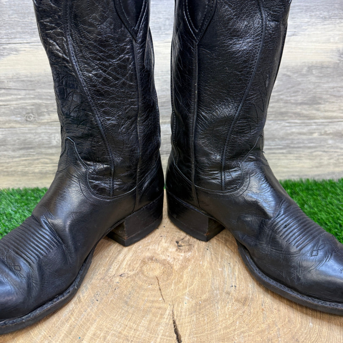 Dan Post Men - Size 8D - Vintage Black Goat Leather Cowboy Boots Style 6690