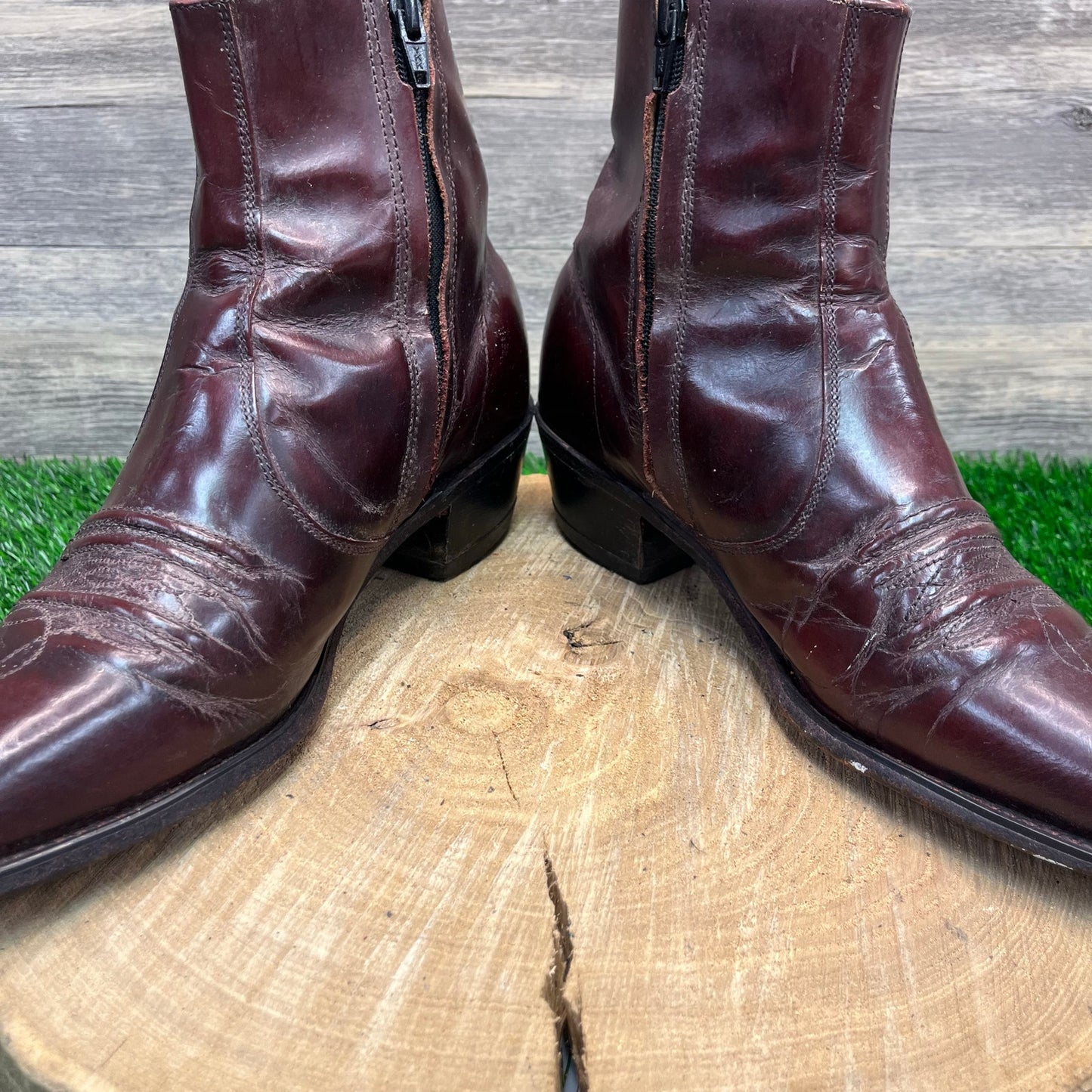 Unknown Men - Size 10D - Vintage Burgundy Square Toe Ankle Zipper Boots 2680