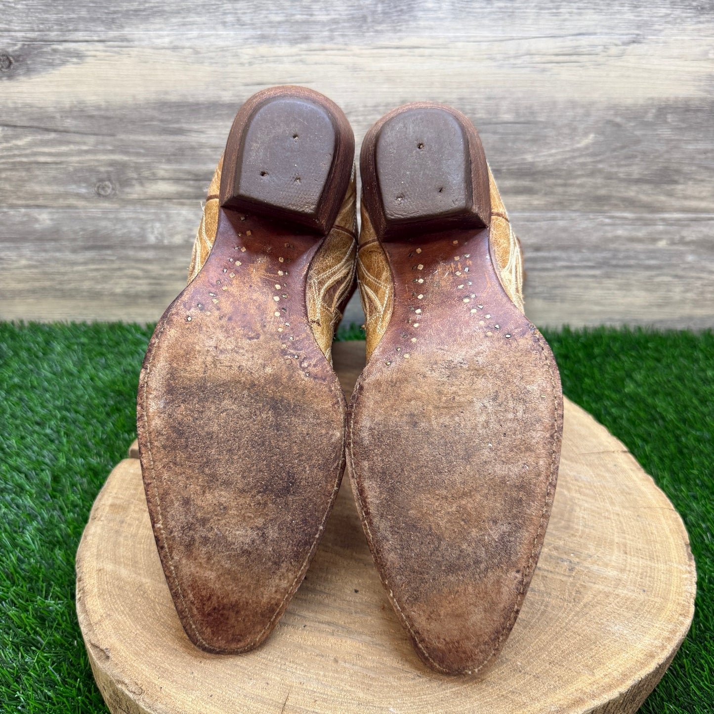 Corral Women - Size 9M - Distressed Crackle Tan Eagle Cowboy Boots R2227