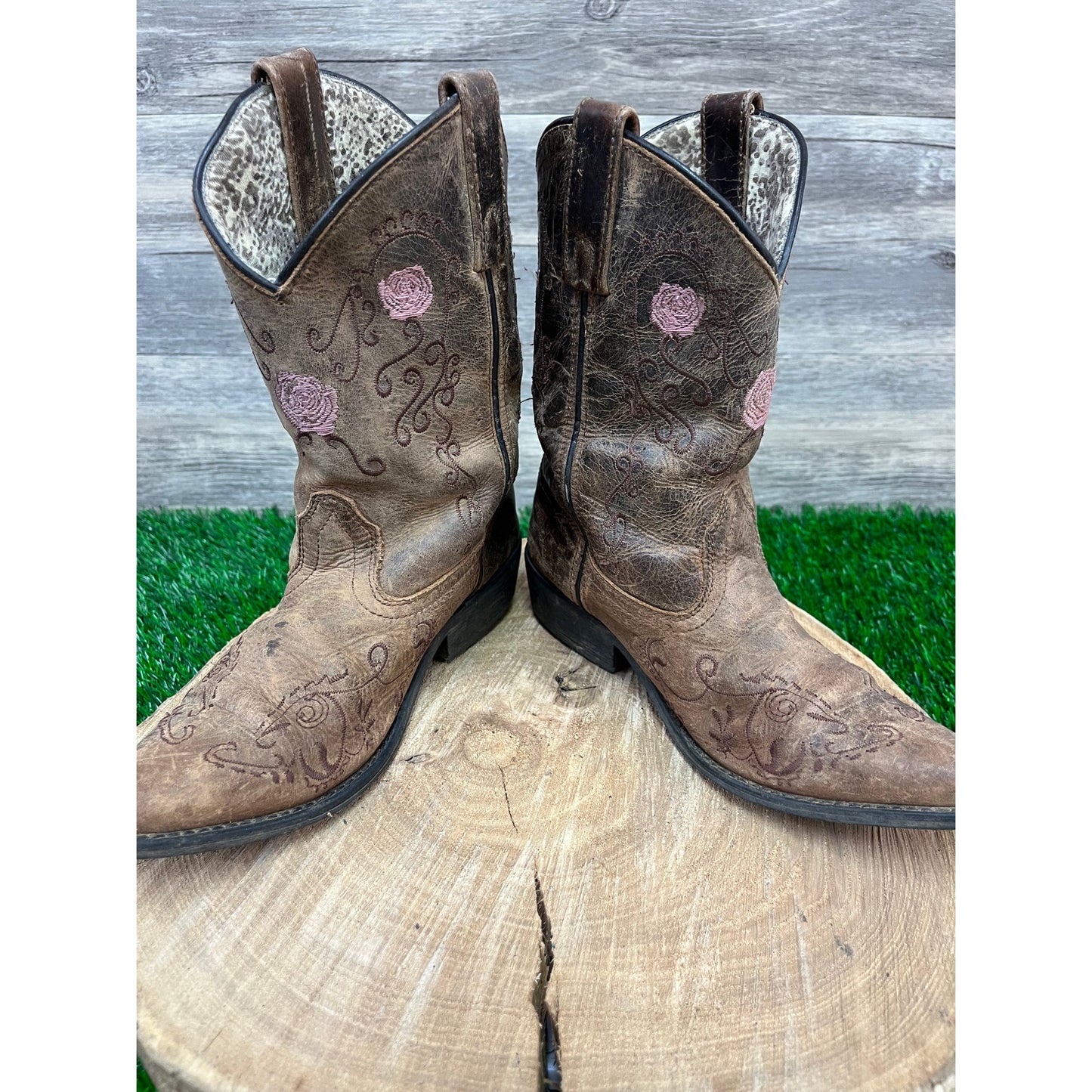 Smoky Mountain Youth - Size 3D - Brown Rose Design Snip Toe Cowboy Boots 3771C