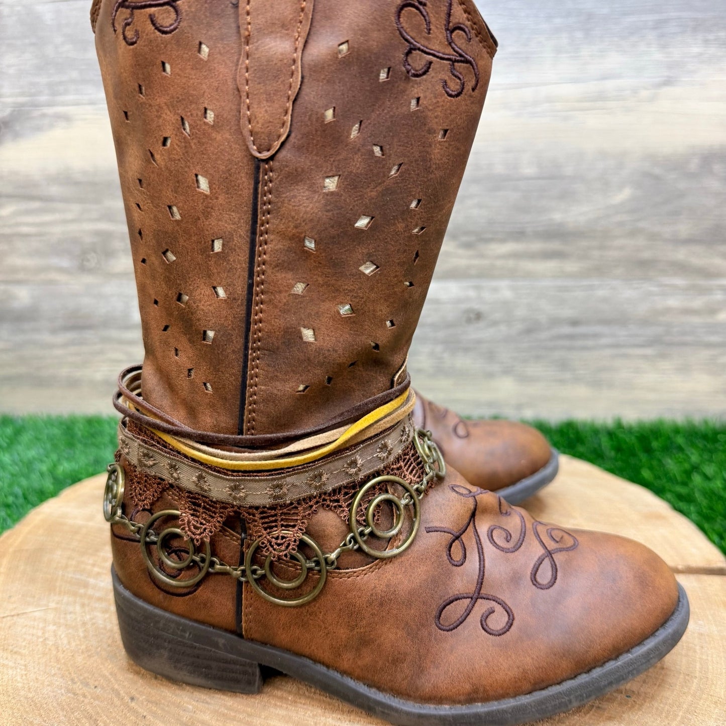 Rodeo Ropers Youth - Size 13M - Brown Zipper Cowboy Boots Carousel