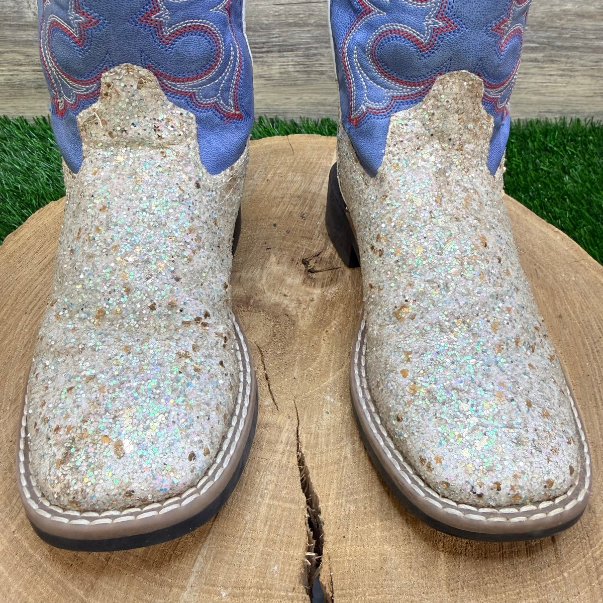 Old West Youth - Size 13D - Blue Glitter Square Toe Cowboy Boots VB9182d