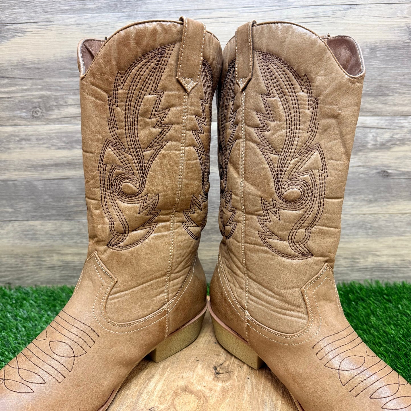 Coconuts Women - Size 11M - Tan Faux Leather Cowboy Boots Gaucho