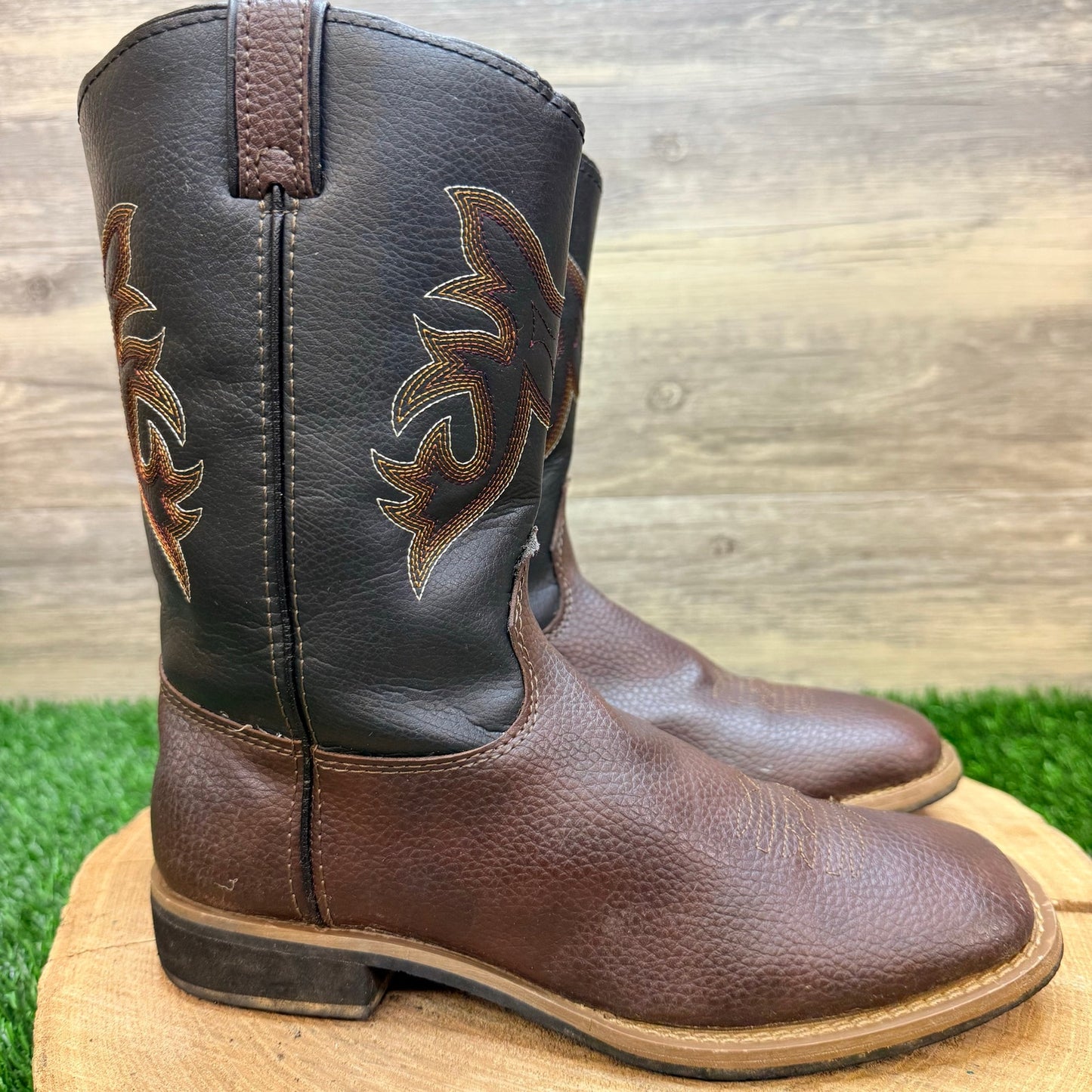 Magellan Outdoors Youth - Size 3 - Brown / Black Square Faux Cowboy Boots 167252