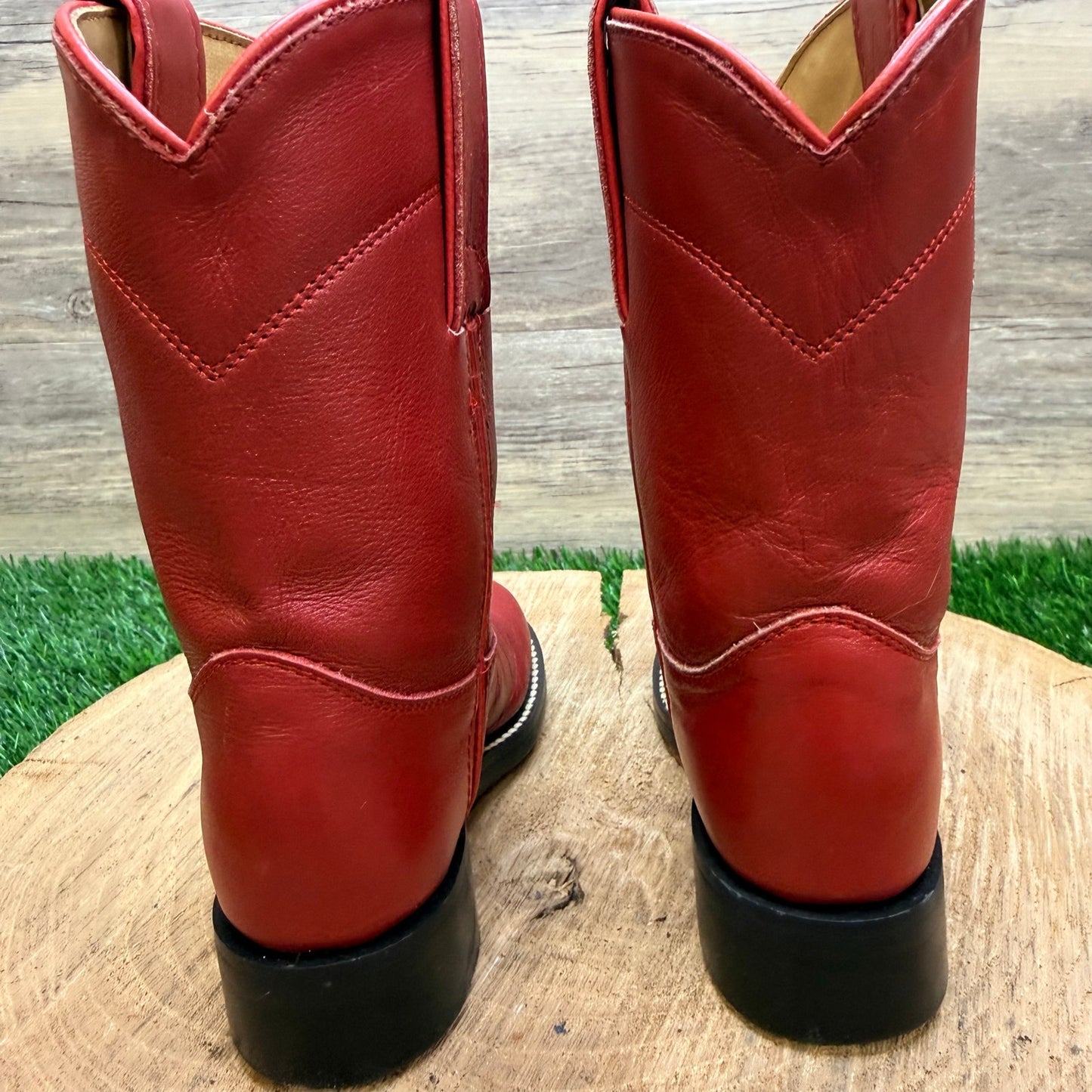 Justin Youth - Size 9B - Red Roper Western Cowboy Boots 3035