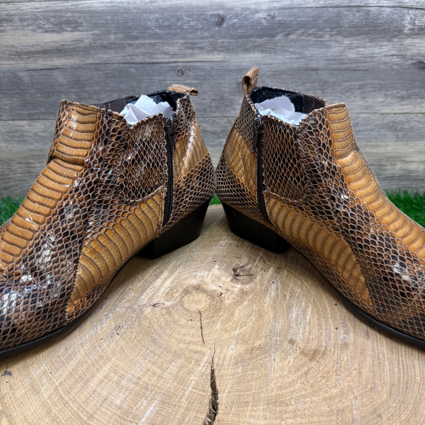 Bolano Men - Size 12 - Cognac Snake Print Ankle Zipper Boots Style Adder