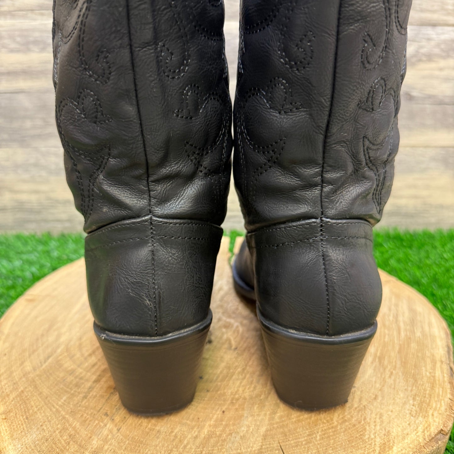 Charles Albert Women - Size 7 - Black Faux Leather Cowboy Boots