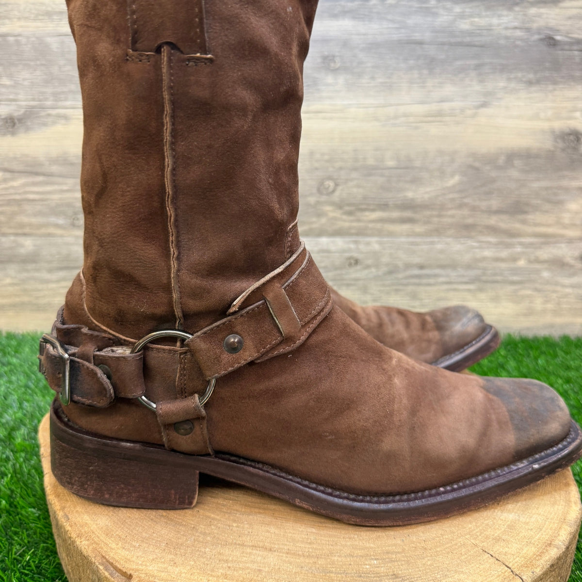 Kenneth Cole Men - Size 8 - Chocolate Suede Harness Square Toe Moto Boots M60903