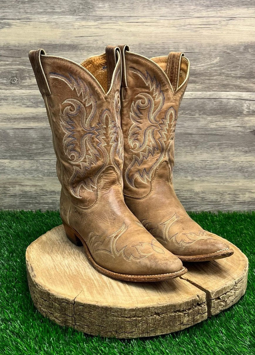 Nocona Women - Size 9B - Tan/Blue Snip Toe Cowboy Boots Style LD2732