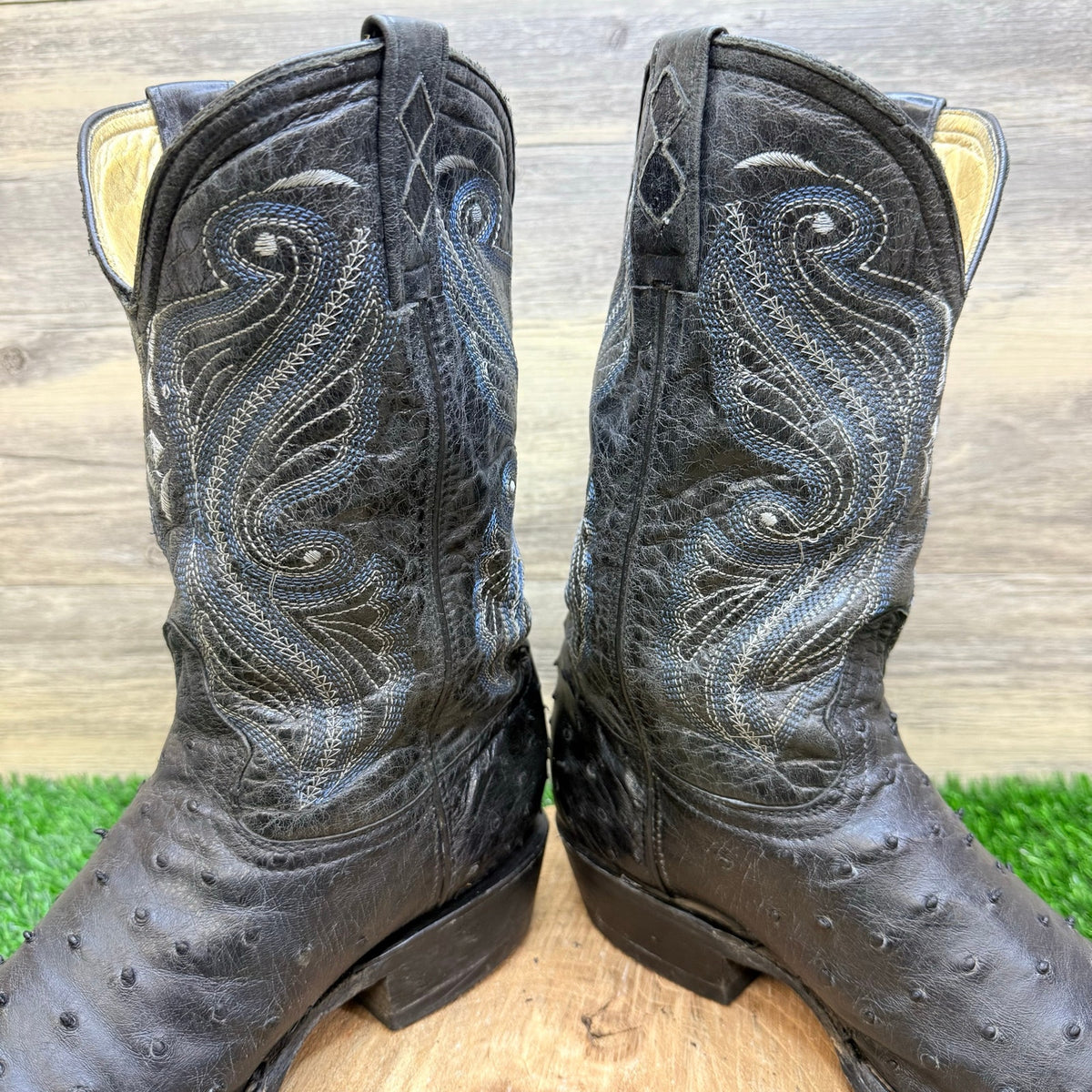 El Malcreado Men - Size 9.5 - Black / Blue Ostrich Western Cowboy Boots 808