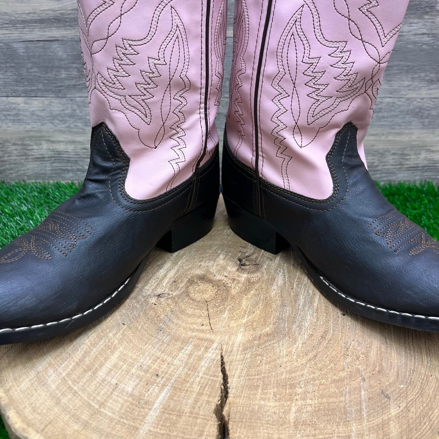 Smoky Mountain Youth - Size 5R - Black/Pink Faux Leather Cowboy Boots 1574Y