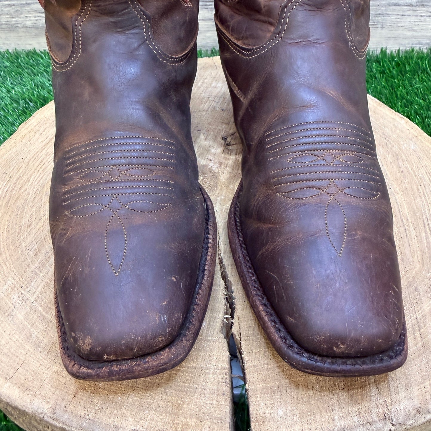 Tony Lama Women - Size 7B - Brown/Coral Square Toe Western Cowboy Boots 0218