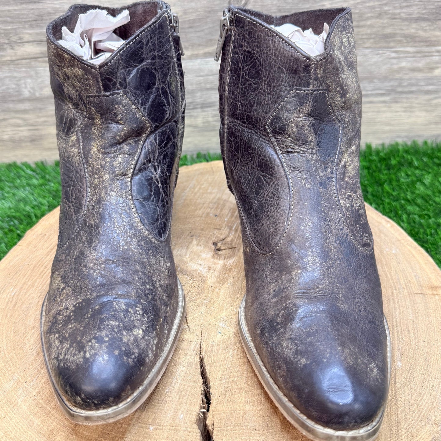 Diba True Women - Size 9 - Distressed Brown Ankle Zipper Boots