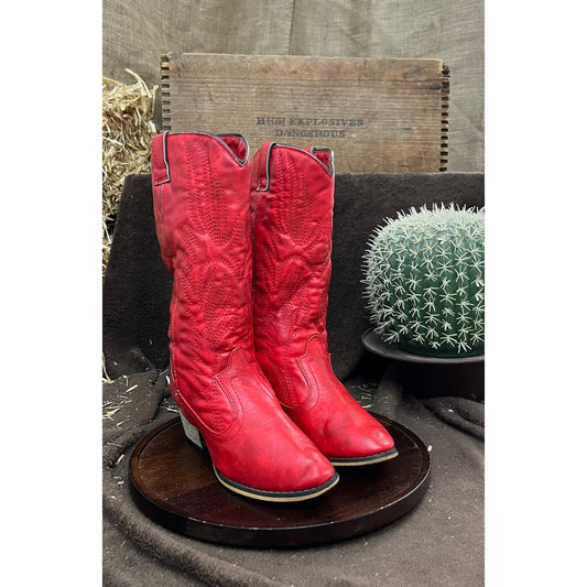 Daily Shoes Women - Size 6 - Red Soft Faux Leather Cowboy Boots