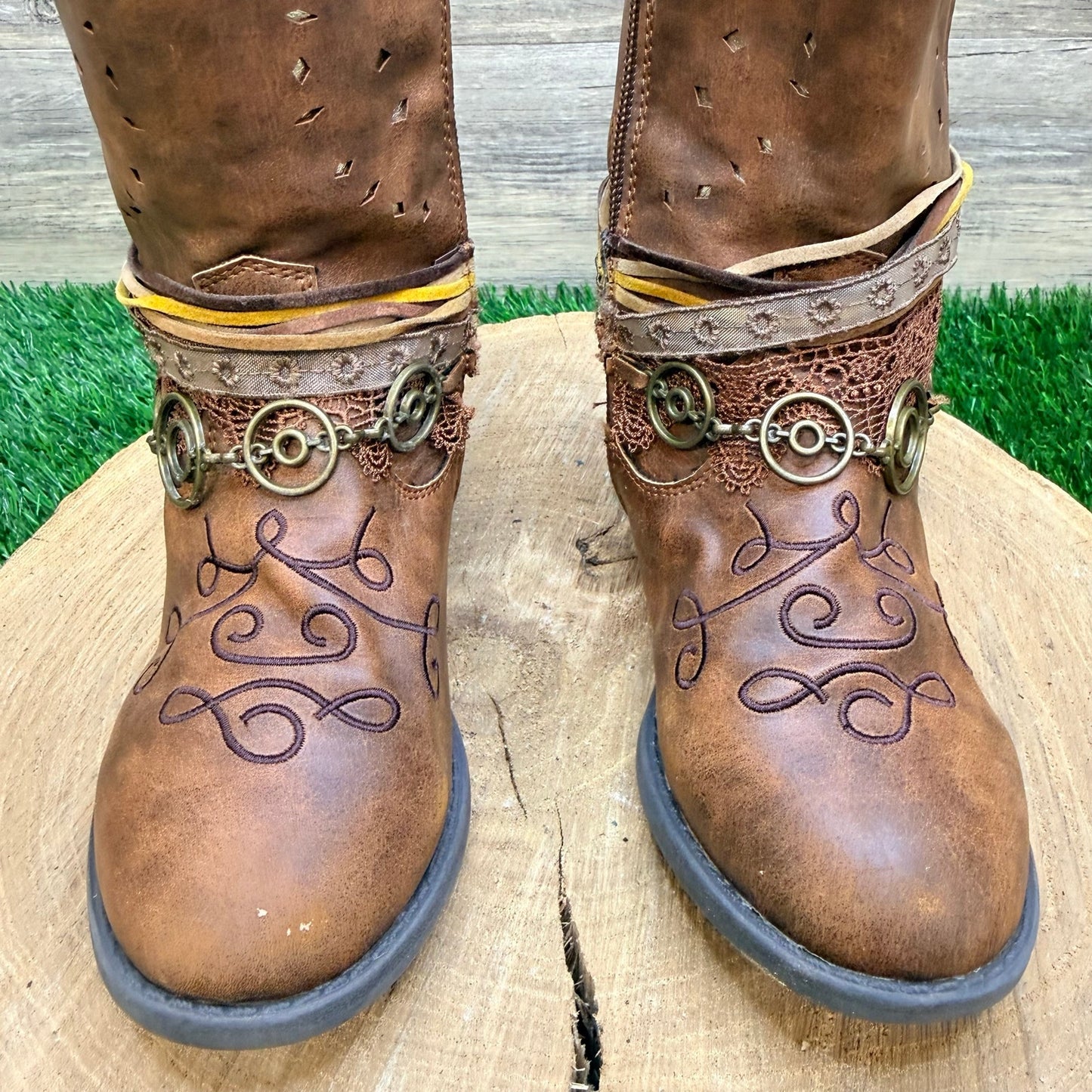 Rodeo Ropers Youth - Size 13M - Brown Zipper Cowboy Boots Carousel
