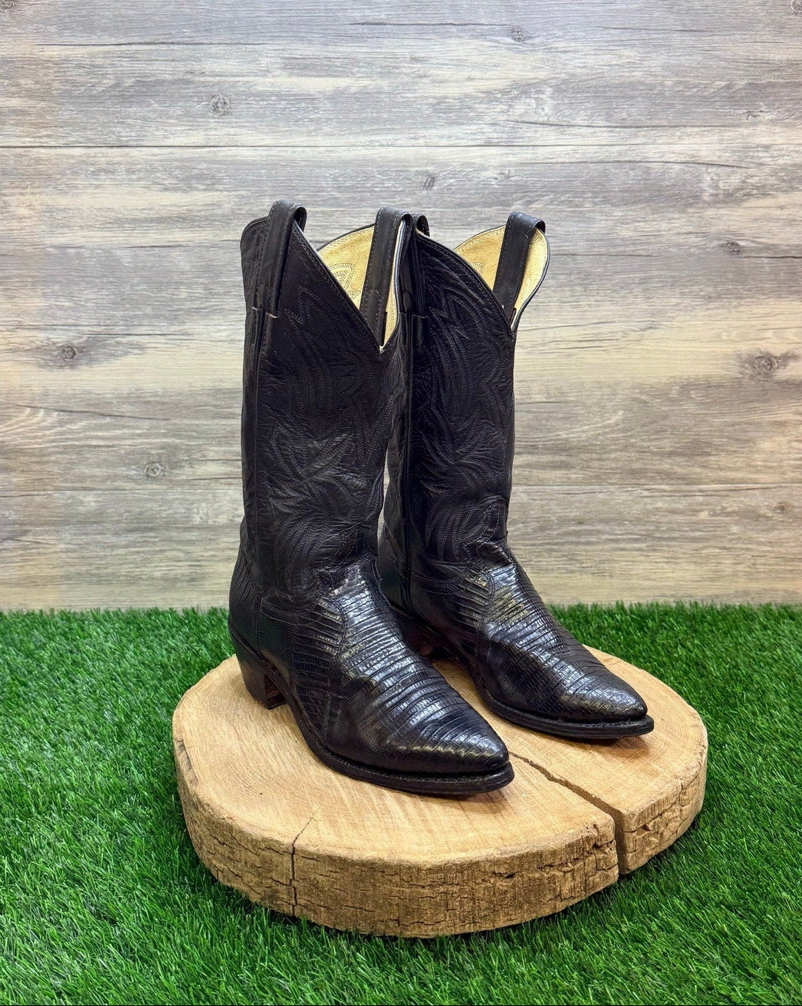 Justin Women - Size 5.5B - Vintage Black Lizard Western Cowboy Boots L4705