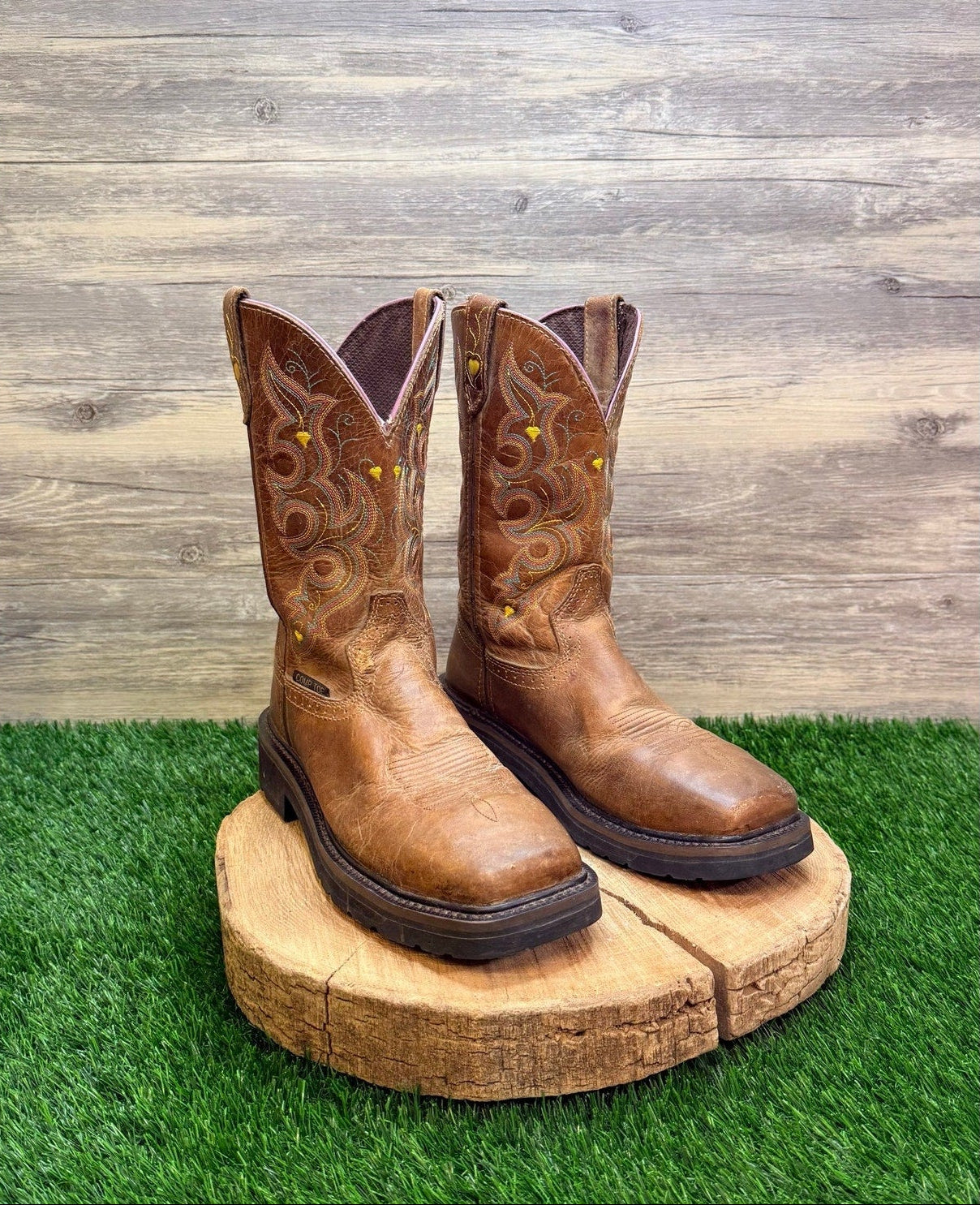 Justin Women - Size 7.5B - Tan Steel Square Toe Cowboy Boots WKL4664