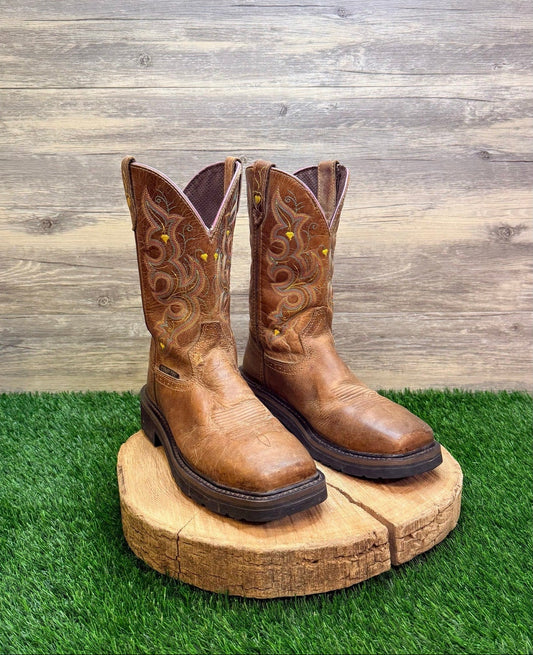 Justin Women - Size 7.5B - Tan Steel Square Toe Cowboy Boots WKL4664